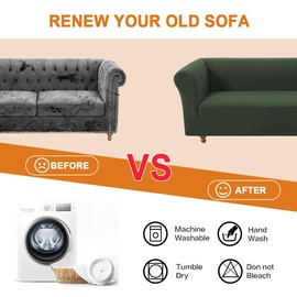 GAMUKAI Stretch Chesterfield Sofa Cover - Jacquard Fabric Slipcover for 3-Cushion Couch, Non-Slip Pet-Resistant Furniture Protector, Soft Living Room Sofa Cover (Olive, Sofa)