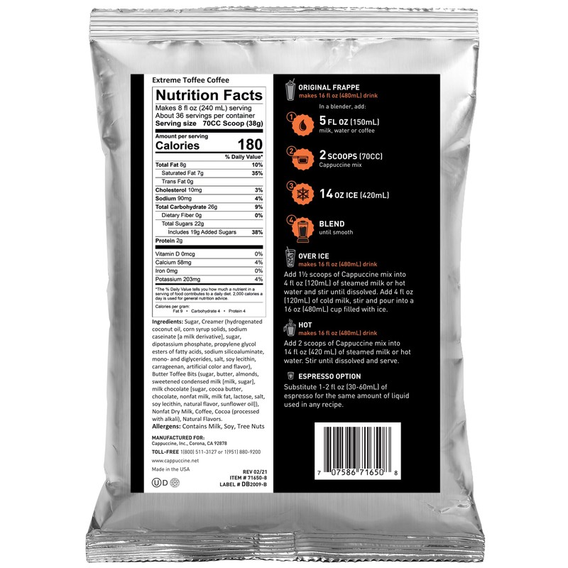 Cappuccine Extreme Toffee Coffee Frappe Mix, 3 Pound (Pack of