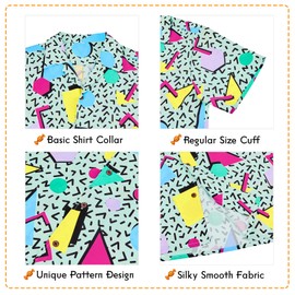 Zando 80s Hawaiian Shirt - Vintage Oversized Retro Casual Button-Down in Green-Tangram Large