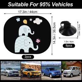 Sun Protection Car Baby, 44 x 35 cm Sun Protection for Car, Universal Car Sun Visor with UV Protection, Elephant Motif, with 8 Suction Cups for Baby, Children, Girls, Boys