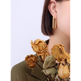 18K Gold Plated Big Rectangle Dangle Hoop Earrings for Women Girls Stainless Steel Hypoallergenic for Sensitive Ears Large Geometric Huggie Hoops Drop Fashion Minimalist Jewelry 40mm (Gold)