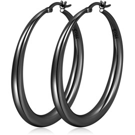 PABBEU Black Hoop Earrings Thick Chunky Black Hoops Hypoallergenic Large Black Hoop Lightweight Big Hoop Earrings For Women 50mm