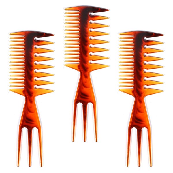 3 Pieces Fish Comb 3 In 1 Double Side Fish Tail Bone Shape Plastic Comb Hair Pick Comb Tool Structure Super Styler Tool Comb for Hair Coloring Highlighting Balayage Microbraiding