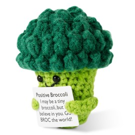 XIHIRCD Positive Broccoli Crochet Broccoli, Cute Positive Knitted Toy with Encouragement Card, Emotional Vegetables, Positive Potato Broccoli for Birthday, Party, Home, Office, Decoration