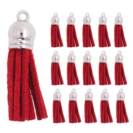Mandala Crafts - 100 borlas de gamuza sintética roja a granel, suministros para hacer llaveros – Pequeñas borlas de piel para encantos, joyería y manualidades