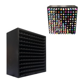 MinBoo Bamboo Marker Organizer Wooden Art Supply Storage Organizer Rack Art Markers Pens Colored Pencils Paint Brushes Stationary Organizer Holder (Black, Rack for 144 Markers)