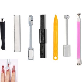 YIBOOOM Nail Magnets, Strong Magnet Type, Magnetic Pen, Brush, Floral Pattern 3D Cat Eye Magnetic, Super Strong, Cat Eye Effect, DIY Nail Art Tool, For Cat Eye Gel, 7 Piece Set