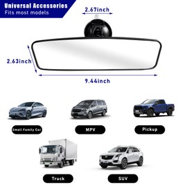 Ziciner Car Rear View Mirror with Suction Cup, 9.4'' Anti-Glare Wide Angle Auto Inside Rearview Mirror, 360 Degree Adjustable Reduce Blind Spots, Universal for Vehicle, Truck, SUV, Van (White)