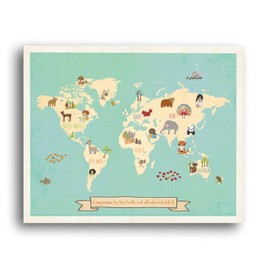 Global Compassion World Map 24x18 Print, Children's Wall Art Map, Kid's Animal World Map, Nursery Décor, Nature Themed Nursery, Nursery Wall Art, Kid's Art, Kid's Decor, Gender Neutral Nursery