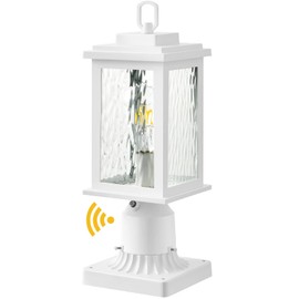 VIANIS Dusk to Dawn Outdoor Post Lights with Pier Mount Base, Modern White Exterior Lamp Post Light Fixture, Anti-Rust Aluminum Light Posts for Outside with Water Ripple Tempered Glass(Hardwired 120V)