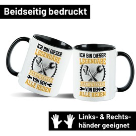 huuraa Kaffeetasse Ich bin dieser legendäre Handwerker von dem alle reden Kaffeebecher Schwarz 330ml mit Motiv für Heimwerker