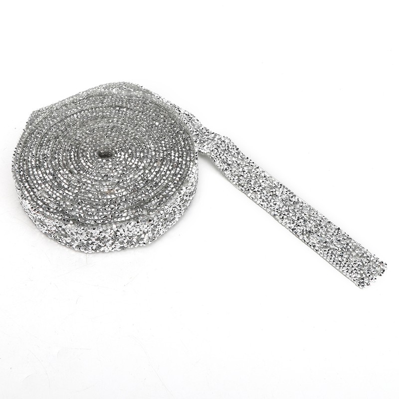 Rhinestones Trim Silver Base Ribbon DIY Hand Made Decoration Phone