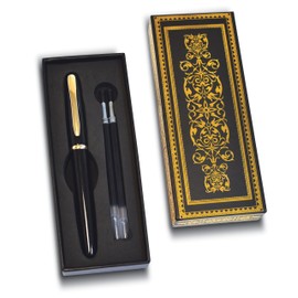 Better Office Products Executive Rollerball Gel Ink Pen Set in Gift Box, Black Gloss Classic Business Pen with Removable Cap, Gold Accents, Includes 2 Black 0.7mm Medium Point Cartridges