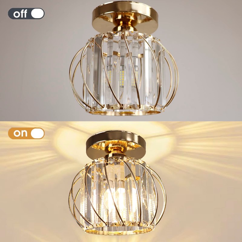 Hudi Fyier Chandelier Crystals Ceiling Lighting Fixtures, Small Semi Flush