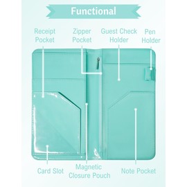 Mymazn Server Book with Zipper Pocket and Magnetic Closure Server Booklet Waitress Book Serving Book with Money Pocket Waitstaff Organizer Fit Server Apron Waiter Book Wallet