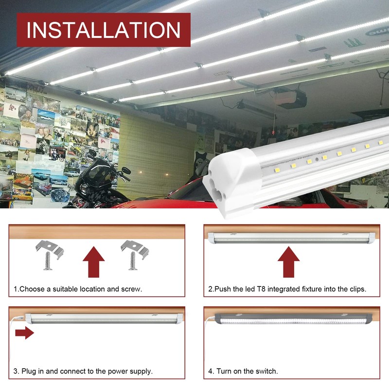VShape 8 Pack T8 led Shop Lights 4ft, 40W 5200LM