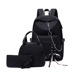 Joymoze Girl Laptop Backpack Set with Lunch Bag and Pencil Purse Black Chain