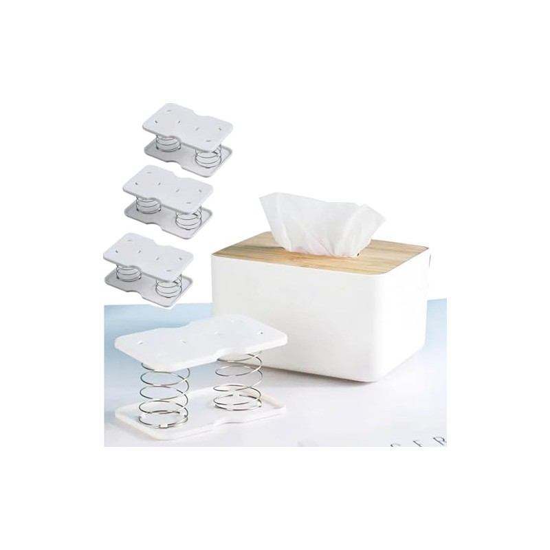 4個 ティッシュケース 底上げ バネ 取りやすい スプリング 支え台 卓上 ホワイト