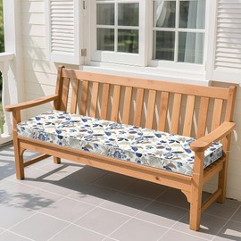 LVTXIII Extra Long Bench Cushion with Ties, 59x18 Inch Water-Repellent Outdoor Seat Cushion, 3" Thick Foam Pad for Large Patio Bench, Garden Seat, Porch Glider, Breeze Leaves Beige