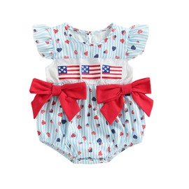 My First 4th of July Baby Girl Outfit American Flag Bubble Romper USA Onesie Bodysuit Newborn Infant Girl 1st Fourth of July Clothes White Red Blue Memorial Day Independence Day Clothing 6-12 Months