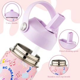 Kids Water Bottle with Straw Lid-12 oz Insulated Stainless Steel Thermal Cup, Leakproof Wide Mouth Sports Bottle Keeps Cold 12H & Hot 6H for Gym Office Outdoor