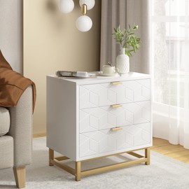 IDEALHOUSE White Dresser for Bedroom, 3 Drawer Dresser with Metal Legs, Modern Dressers Chest Organizer with Wide Storage, Chest of Drawers for Bedroom, Living Room, Entryway