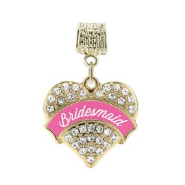 Inspired Silver - Bridesmaid - Gold Memory Charm for Women - Pave Heart Charm Jewelry Gift with Cubic Zirconia - Women's Charm for Bracelets