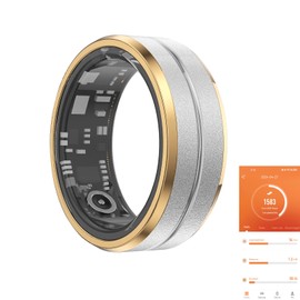 GenXenon Smart Fitness Ring with Heart Rate, Sleep & Blood Oxygen Tracker, Step Counter, 6ATM Waterproof & Long Battery Life. Compatible with iOS & Android(HWC-Side Gold US7-ZZ-1)