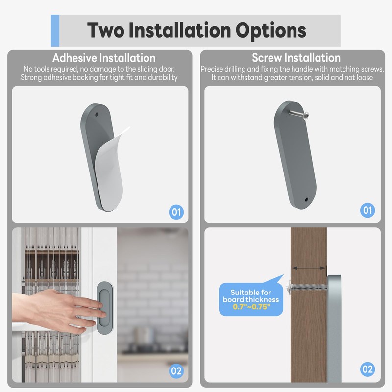 YogePote 2 Pack Self Stick Sliding Door Handles, Aluminum Alloy