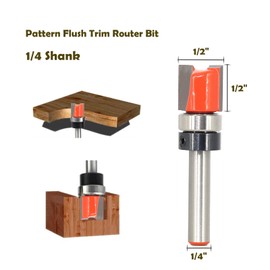 Akylin Pattern Flush Trim Router Bit 1/4 Inch Shank - Cut Dia 1/2", Cutting Length 1/2" , Pattern/Template Router Bit, Flush Cut Router Bit for Woodworking Trimming