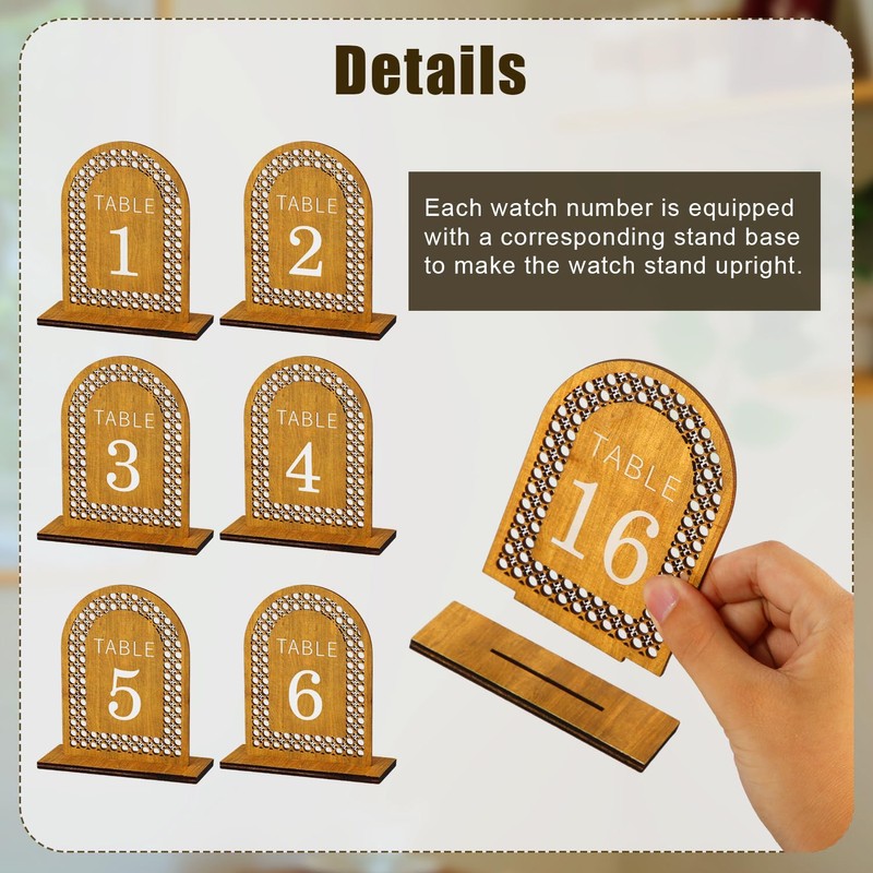 20pcs Wooden Table Numbers, Rattan Arch Table Numbers 1-20 Wedding Reception Table