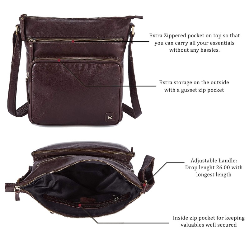 Wise Owl Genuine Leather Crossbody Handbags & Purses for Women