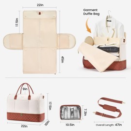 LOVEVOOK Convertible Garment Duffel Bag for Travel, carry on bag With Toiletry Bag, weekender bags for for Men Women With Shoe Compartment, 2 in 1 Hanging Suitcase Suit Travel Bags，Beige Brown