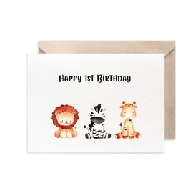 MAGJUCHE Animal 1st Birthday Card for Boy Or Girl, Jungle Safari Animals Card for Son, Grandson, Nephew, Daughter, Granddaughter