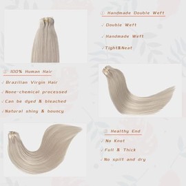 Extensiones De Cabello Liso Con Clip, Cabello Humano Real 100% Virgen Brasileño Sin Procesar, 70 G, Color Blanco Hielo, Extensiones Con Clip Para Muje