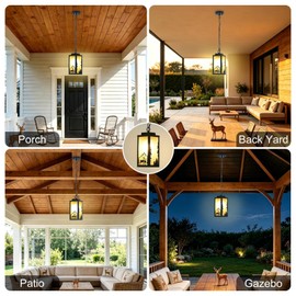 SendaLife Outdoor Pendant Lights for Porch, Deer Design Warm Amber Lampshade, 48'' Adjustable Chain, Waterproof 60W E26, Rustic Matte Black Hanging Porch Light, for Front Door, Patio, Balcony, 1Pack