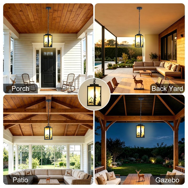 SendaLife Outdoor Pendant Lights for Porch, Deer Design Warm Amber