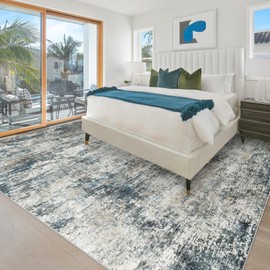 8x10 Washable Area Rug for Living Room: Modern Abstract Rugs Soft Non-Slip Low-Pile Indoor Floor Carpet for Bedroom, Dining Room, Nursery (BlueGreyBrown, 8'x10')