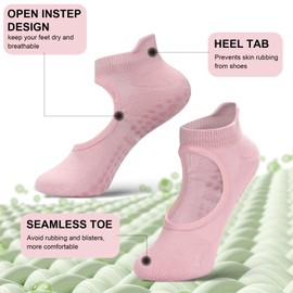 4 Pairs Grip Socks Pilates Socks Women with Mesh,Non-slip Yoga Athletic Yoga Socks Reformer Pilates Grip Socks Grippy Socks by H HOME-MART (Standard, Purple/Green/Beige/Pink(Open Instep))