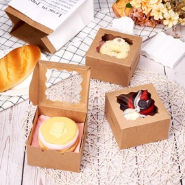 Spritewelry - 24 cajas de papel para galletas con ventana, 10 x 10 x 6,5 cm, cuadradas, cajas de panadería, mini cajas de postre para Navidad, boda, galletas, almacenamiento de pasteles