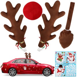 Angooni Branch-Shaped 16" Christmas Antlers for Car - Brown Christmas Reindeer Car Kit with Festive Stickers, Adorable Xmas Decorations for Car, Suitable for Jeeps, Trucks, Golf Carts..