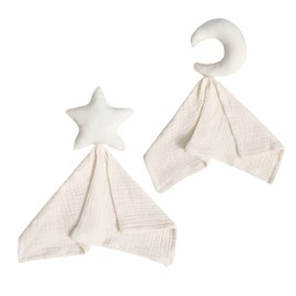 Insular Baby Lovey Blanket for Boys and Girls, Cotton Muslin Security Blanket for Babies, Soft Breathable Lovie Soothing Towel for Newborn and Infant, Star&Moon (Beige)