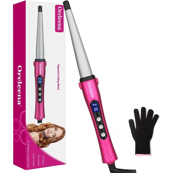 Tapered Curling Wand 1/2 inch to 1 inch Beach Waver Ceramic Curling Iron Hair Waver for Women Beach Waves Curling Wands for Long Short Hair Styling Tools Travel Curling Iron Dual Voltage(Pink, Silver)