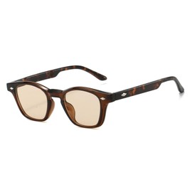 LJCZKA Retro Square Sunglasses for Men Women Trendy Small Square Frame Sun Glasses 90s Vintage Polygonal Classic Shades UV400 Protection (Brown Leopard Champagne)