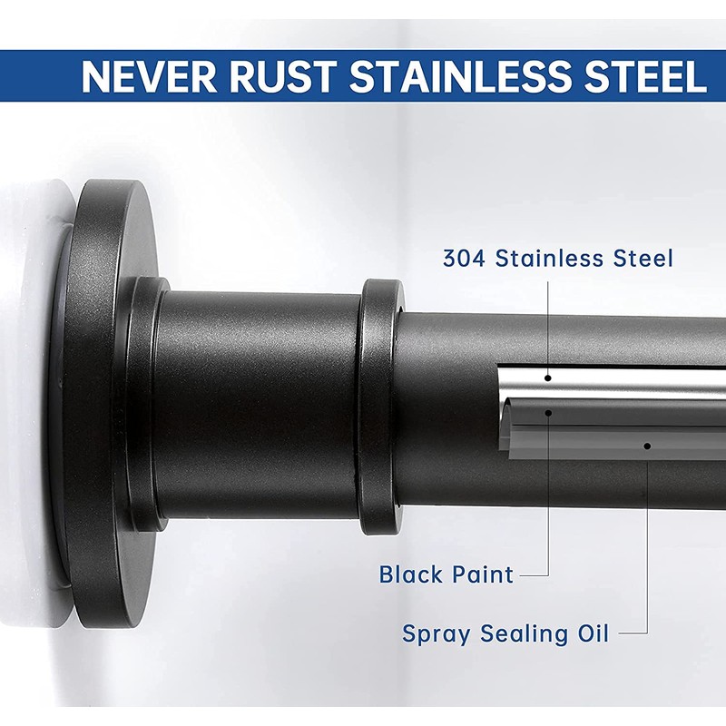 BRIOFOX Industrial Shower Curtain Rod - Never Rust Non-Slip 27-43