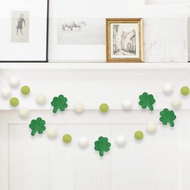 St. Patrick's Day Felt Ball Garlands, Green Felt Ball Shamrock Garlands Banner for St. Patrick's Day Home Mantle Hanging Decorations (Green St. Patrick's Day Garlands)