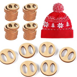 100 Pcs Pom Poms Buttons for Hats,20mm Wooden Handmade Buttons Removable Love Button Faux Fur Pom Pom Holder Keepers Fastener for Beanies, Knitting, Crochet, DIY Craft Decoration (Elliptic)