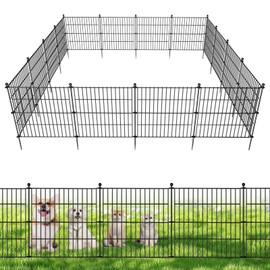 5 Panels No Dig Decorative Outdoor Garden Fence for Yard, 24 in(H) X 10 ft(L) Animal Barrier Fencing Rustproof Metal Wire Panel Border for Dog, Rabbits, and Patio Temporary Ground Stakes