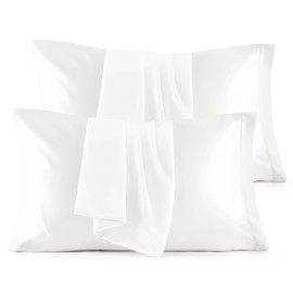 Bedsure King Size Satin Pillowcase Set of 4 - Pure White Pillow Covers for Hair and Skin 20x36 Inches with Envelope Closure, Similar to Silk Pillow Cases, Gifts for Women Men
