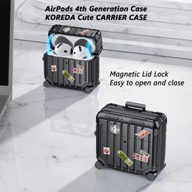 VISOOM Compatible With Airpods 4th Generation Case, Funny Suitcase Design Case for Airpods 4 pro Generation (2024), Cute Fashion Protective Hard Case for Women Men with Keychain, Black